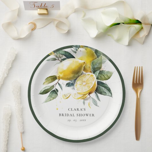 Boho Watercolor Yellow Lemon Garden Brautparty Pappteller (Hochzeit)