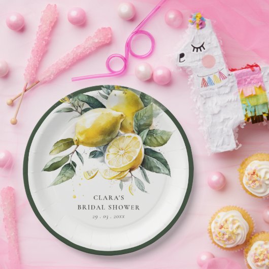 Boho Watercolor Yellow Lemon Garden Brautparty Pappteller (Party)