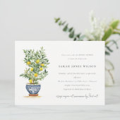 Boho Watercolor Yellow Lemon Tree Brautparty Einladung (Stehend Vorderseite)