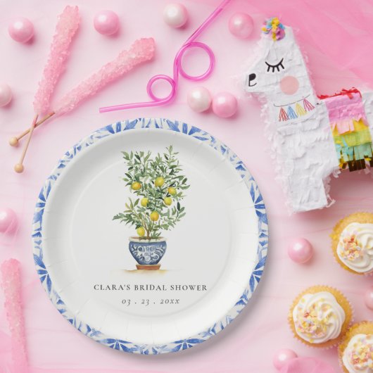 Boho Watercolor Yellow Lemon Tree Brautparty Pappteller (Party)