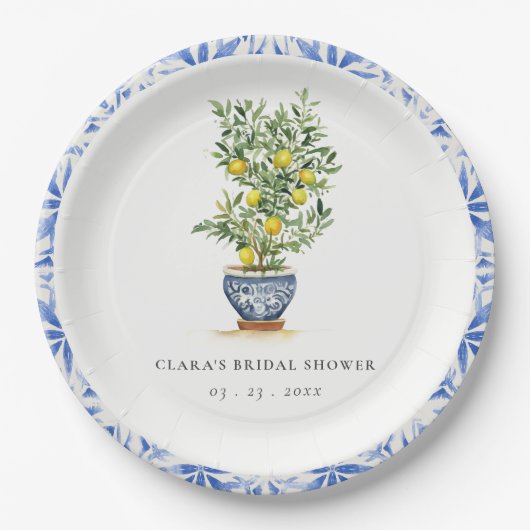 Boho Watercolor Yellow Lemon Tree Brautparty Pappteller (Vorderseite)
