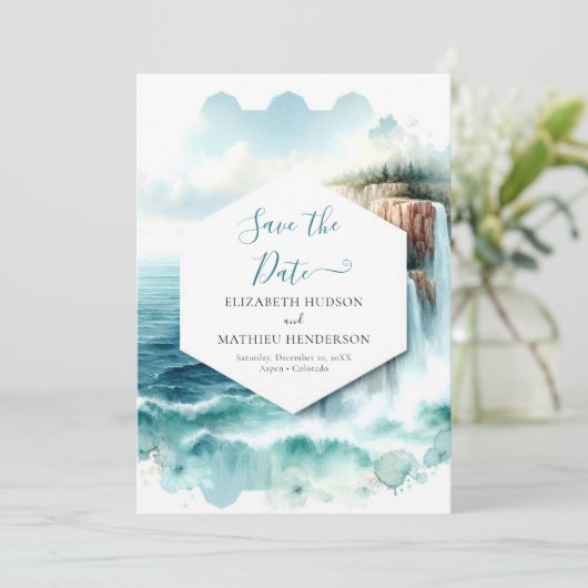 Boho Waves Nautical Wedding Save The Date (Stehend Vorderseite)
