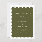 Boho Wavy Border Green Photo Wedding Save The Date (Vorderseite)