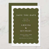 Boho Wavy Border Green Wedding rettet das Datum Save The Date (Vorne/Hinten)