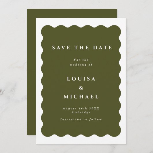 Boho Wavy Border Green Wedding rettet das Datum Save The Date (Vorne/Hinten)