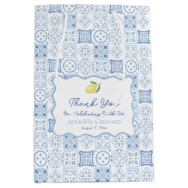 Boho Wavy Border Lemon Blue Tile Wedding Willkomme Mittlere Geschenktüte