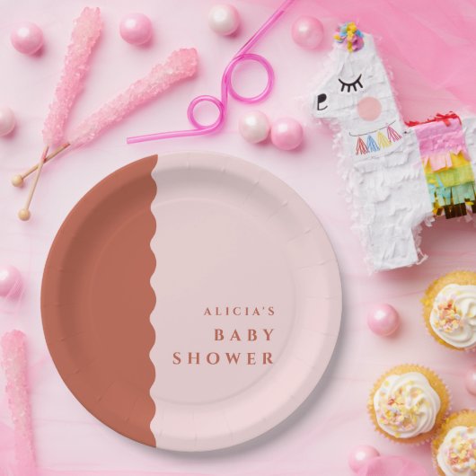 Boho Wavy Edge Terracotta & Blush Baby Dusche Pappteller (Party)