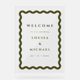 Boho Wavy Frame Green Wedding Willkommen Acrylschild