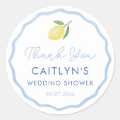 Boho Wavy Line Citrus Lemon Polterabend Gevor Runder Aufkleber (Vorderseite)