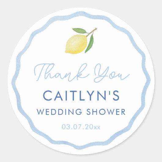 Boho Wavy Line Citrus Lemon Polterabend Gevor Runder Aufkleber (Vorderseite)