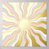 Boho Wavy Sun Rays Retro Design Foliendrucke (Vorderseite)