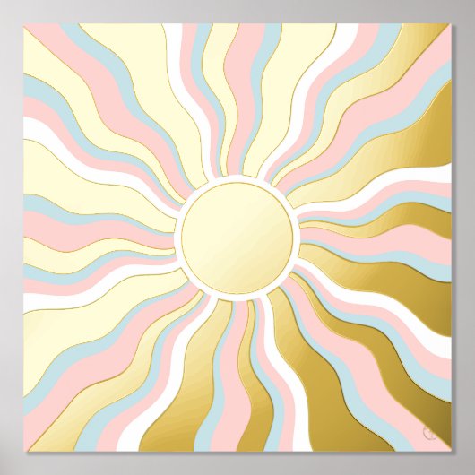 Boho Wavy Sun Rays Retro Design Foliendrucke (Vorderseite)