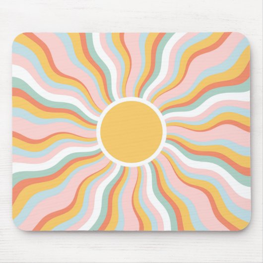 Boho Wavy Sun Rays Retro Design Mousepad (Vorne)