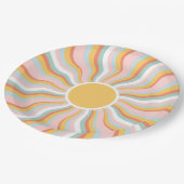 Boho Wavy Sun Rays Retro Design Pappteller (Schrägansicht)