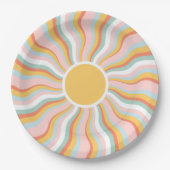 Boho Wavy Sun Rays Retro Design Pappteller (Vorderseite)