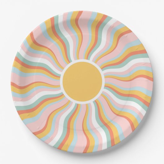 Boho Wavy Sun Rays Retro Design Pappteller (Vorderseite)