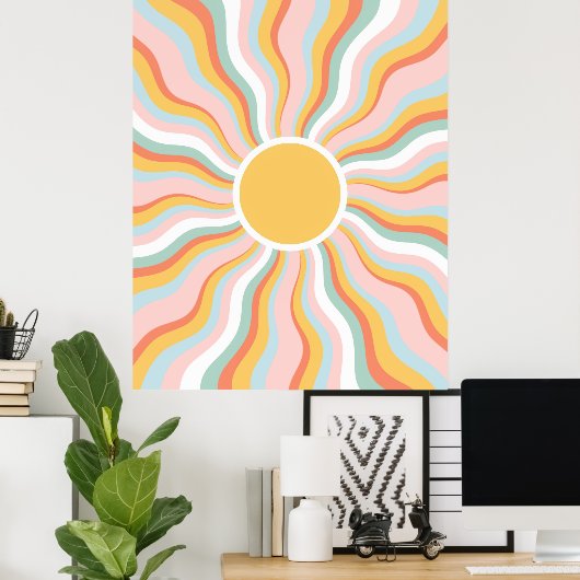 Boho Wavy Sun Rays Retro Design Poster (Heimbüro)