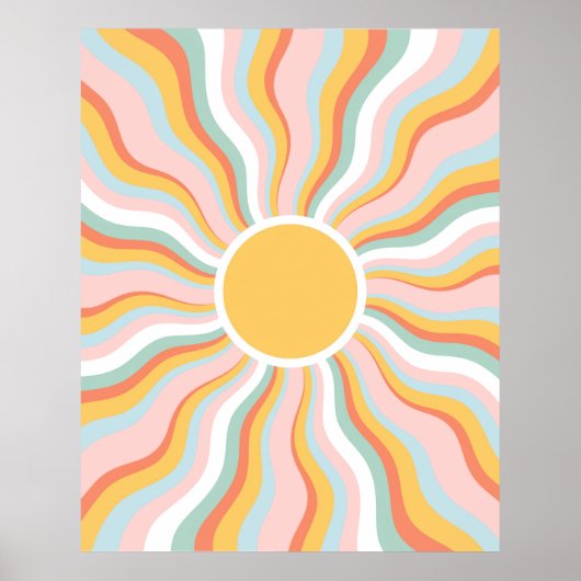 Boho Wavy Sun Rays Retro Design Poster (Vorne)