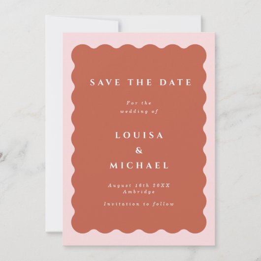 Boho Wavy Terracotta & Blush QR Code Wedding Save The Date (Vorderseite)
