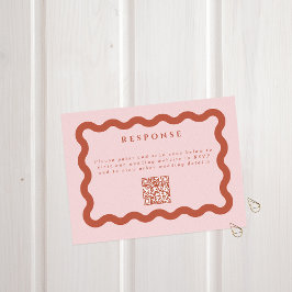 Boho Wavy Terracotta & Blush Wedding QR Code RSVP Karte
