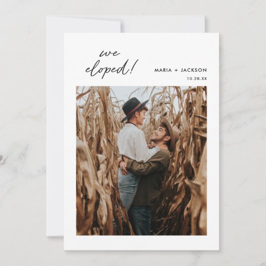 Boho We Eloped Foto Elopement Ankündigung (Vorderseite)