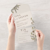 Boho Wedding Beige Botanical All In One Einladung (Abreißen)