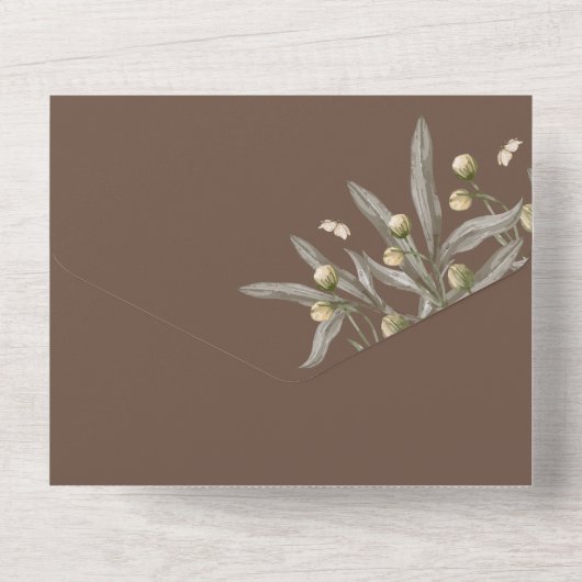 Boho Wedding Beige Botanical All In One Einladung (Rückseite)