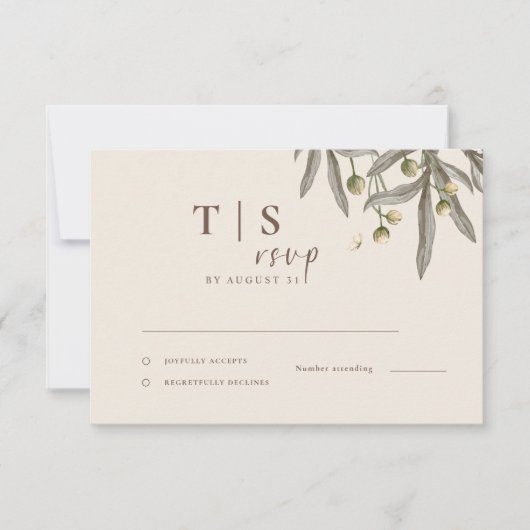 Boho Wedding Beige Botanical RSVP Karte (Vorderseite)