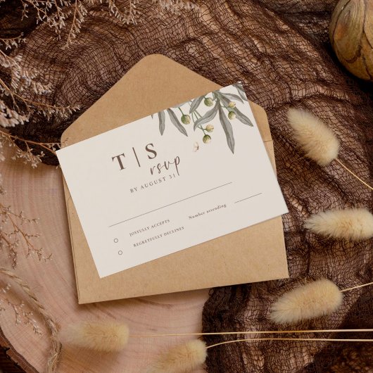 Boho Wedding Beige Botanical RSVP Karte