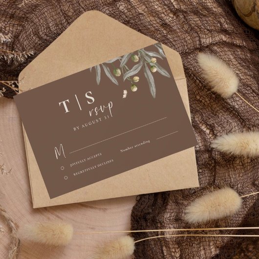 Boho Wedding Beige Botanical RSVP Karte