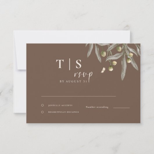 Boho Wedding Beige Botanical RSVP Karte (Vorderseite)