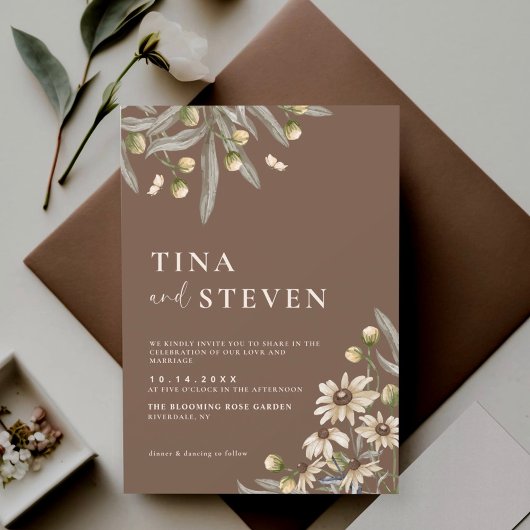 Boho Wedding Beige Botanische Einladung