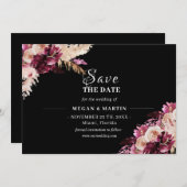 Boho Wedding Black Floral Save the Date Einladung (Vorne/Hinten)