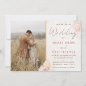 Boho Wedding Bohemisch Pampas Grass Couple Foto Einladung (Vorderseite)