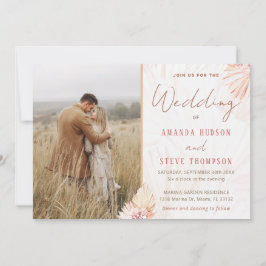 Boho Wedding Bohemisch Pampas Grass Couple Foto Einladung