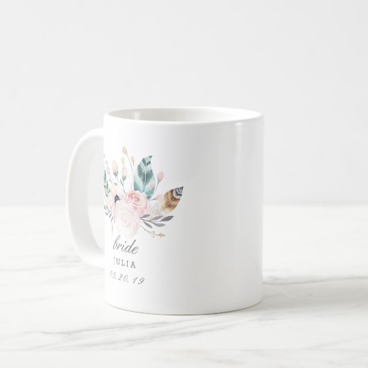 Boho Wedding Bouquet Personalisiert Bride Kaffeetasse (Vorderseite Links)