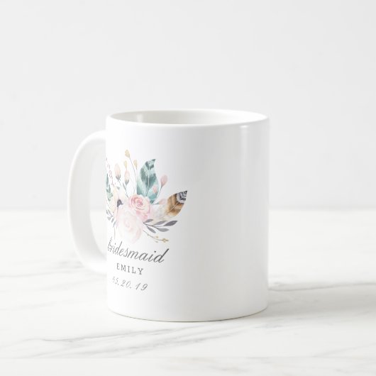Boho Wedding Bouquet Personalisiert Bridesmaid Kaffeetasse (Vorderseite Links)