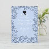 Boho Wedding Bridgerton Navy Blue Script Romantik Einladung (Stehend Vorderseite)