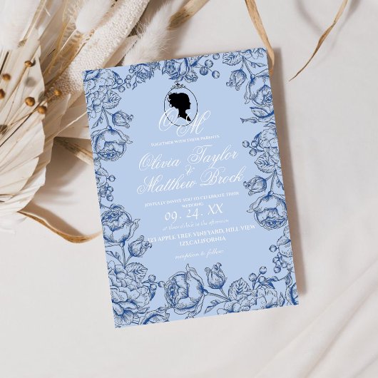 Boho Wedding Bridgerton Navy Blue Script Romantik Einladung