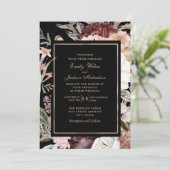 Boho Wedding Burgundy Blush Pink Creme Black Einladung (Stehend Vorderseite)