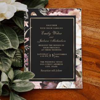 Boho Wedding Burgundy Blush Pink Creme Black Einladung