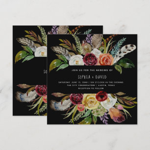 Boho Wedding Burgundy und Orange Blume auf Black Einladung