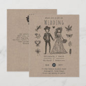 Boho Wedding Cartoon Bride Groom Handgezeichnet (Vorne/Hinten)