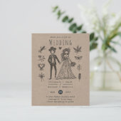 Boho Wedding Cartoon Bride Groom Handgezeichnet (Stehend Vorderseite)