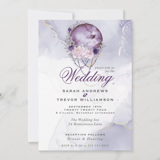 Boho Wedding Celestial Full Moon Amethyst Einladung (Vorderseite)