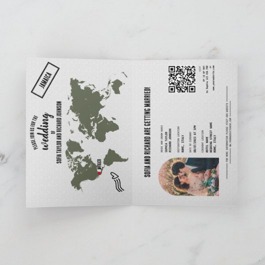 Boho Wedding Destination Passport Karte QR Code (Innenseite)