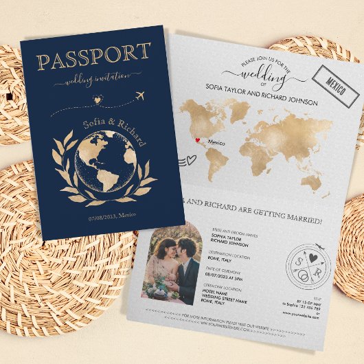 Boho Wedding Destination Passport - Weltkarte Einladung