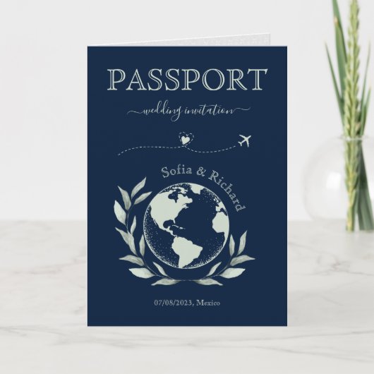 Boho Wedding Destination Passport - Weltkarte Einladung (Vorderseite)