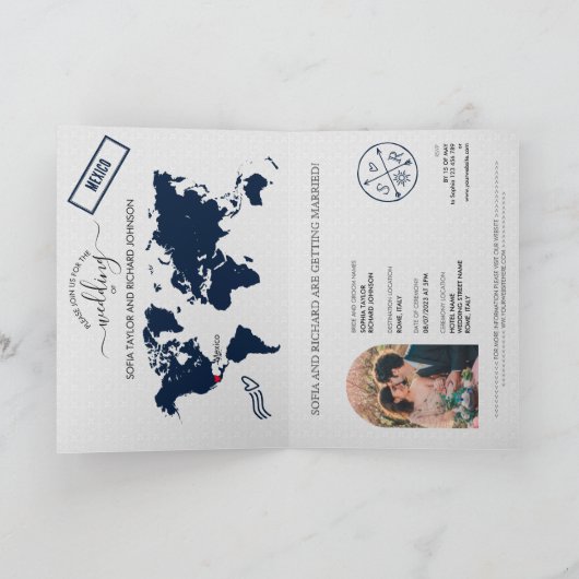 Boho Wedding Destination Passport - Weltkarte Einladung (Innenseite)