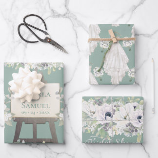 Boho Wedding Dress Lässig Watercolor Brautparty Geschenkpapier Set